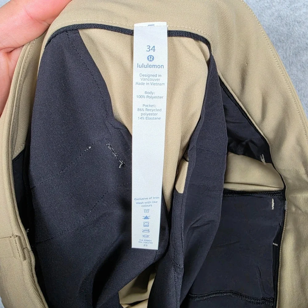 Lululemon Pants Mens 34x31 Light Brown Commission Pant Slim Fit ABC Warpstream
